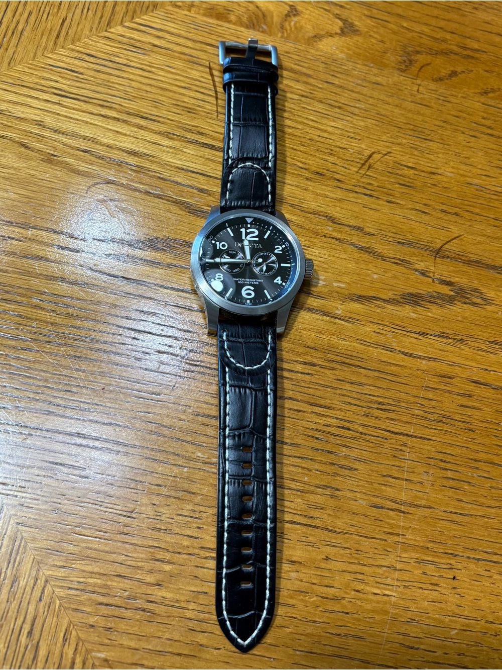 Men’s Invicta Black Dial Watch with Black Leather Strap and Silver Case - Picture 2 of 5